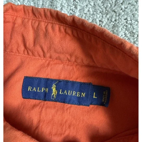 Vintage Ralph Lauren‎ Polo Shirt Mens Large Orange Short Sleeve Button Down Pony - Picture 3 of 8